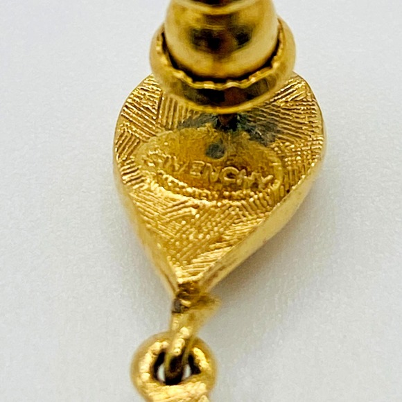 Givenchy Signed Teardrop Dangle Gold Tone Black Stone Pierced‎ Earrings 1 1/2" - Picture 4 of 5